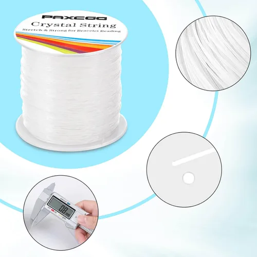 Miniatura 3 de PAXCOO - 2 rollos de cuerda elástica para cuentas de arcilla, cuentas de poni Kandi, pulseras y fabricación de joyas (0.031 in, cristal)