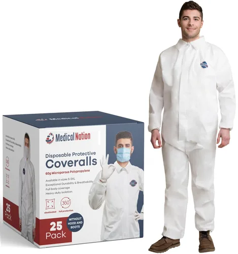 Miniatura 12 de Medical Nation Monos de Protección Desechables para Materiales Peligrosos Paquete de 25, 3X-Grande Monos Protectores Sin Capucha - Mono