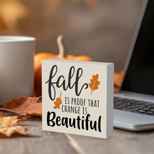 Miniatura 4 de Letrero rústico de madera con texto en inglés "Fall is Proof That Change is Beautiful", decoración de obra de arte de otoño y Acción de Gracias