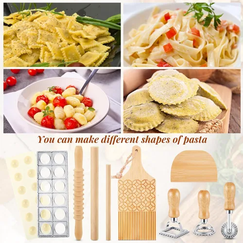 Miniatura 6 de Tioncy Juego de 9 herramientas de ravioles de pasta hechos a mano, juego de moldes de raviolis de tablero de ñoquis de madera para herramientas