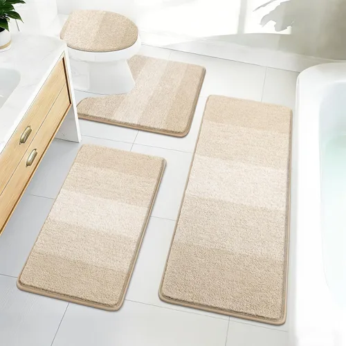 Miniatura 25 de Bsmathom Juego de 4 alfombras de baño, alfombras de baño de microfibra suave y absorbente con alfombra de contorno en forma de U para inodoro y Azul