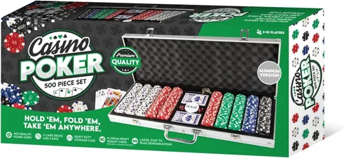 Miniatura 9 de Tradeopia Juego de 500 fichas de póquer con estuche de aluminio, incluye 1 ficha de distribuidor, 2 barajas de cartas, 5 dados rojos, juego