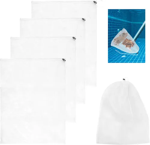 Miniatura 8 de Paquete de 4 bolsas de filtro al vacío de piscina para aspiradoras de hojas, bolsa de malla fina de 12 x 8.8 pulgadas con cordón de bloqueo, filtro