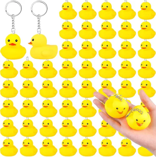 Deekin 24 llaveros de pato de goma a granel de 1.4/2.17 pulgadas, pequeño llavero de pato de goma amarillo pequeño, mini dijes de patito, accesorios
