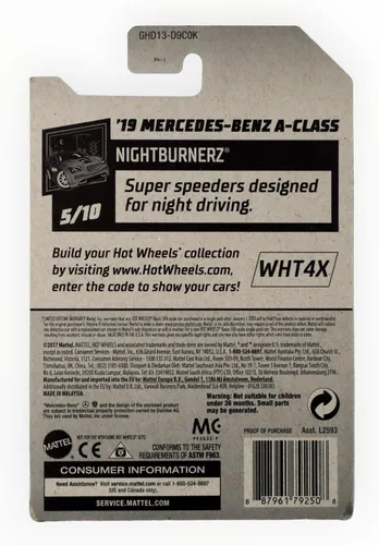 Miniatura 2 de Hot Wheels 2020 Nightburnerz '19 Mercedes-Benz Clase A, rojo escala 1:64, auto fundido a presión, unisex, niños de 3 a 7 años