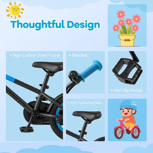 Miniatura 6 de BABY JOY Bicicleta infantil de macarones coloridos, de 12, 14, 16 y 18 pulgadas, bicicleta deportiva para niños con ruedas de entrenamiento