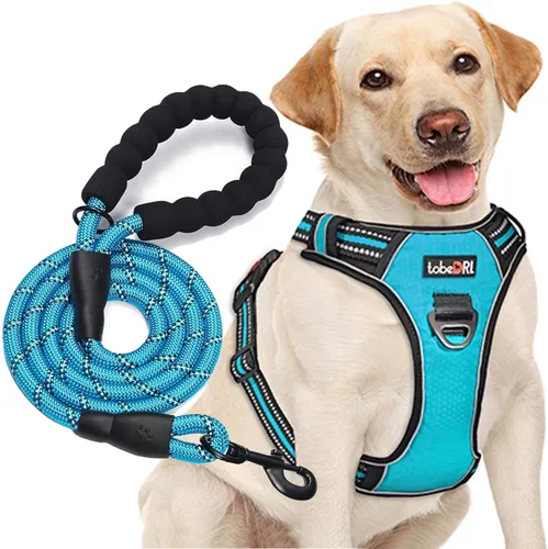 TobeDRI - Arnés antitirones para perro, ajustable, reflectante, tela Oxford fácil de controlar, para perros medianos y grandes con una correa de 5