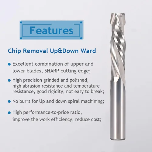 Miniatura 3 de Brocas de enrutador en espiral hacia arriba y abajo, broca de compresión de 1/4 de pulgada de diámetro de corte, 1 pulgada de longitud de corte