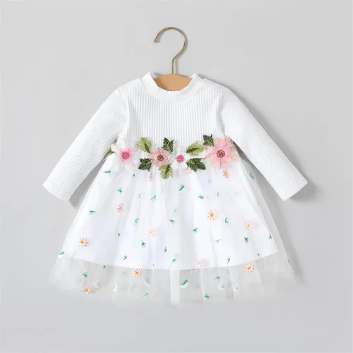 Miniatura 6 de PATPAT Baby Girl Dress Long Sleeve Tutu Dress Infant Girl Tulle Dress Flower Girl Party Birthday Princess Dresses