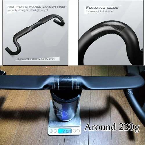 Miniatura 3 de Manillares de carbono RXL SL, manillares para bicicleta de carretera, 31.8mm x 458/478/498mm, caída de 110mm, alcance de 78mm, Negro/Rojo, fibra