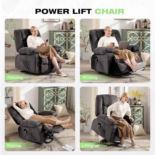 Miniatura 7 de BOSMILLER Silla reclinable eléctrica con masaje y calor para ancianos, silla elevadora eléctrica con carga USB y bolsillos laterales, adecuada