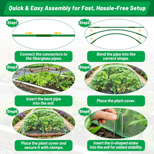 Miniatura 7 de Cludoo Garden Mesh Netting Kit,7 Sets Wide Garden Hoops with 10x30 ft Garden Covers Bird Netting& 12 Clips, Garden Protection for Raised Beds