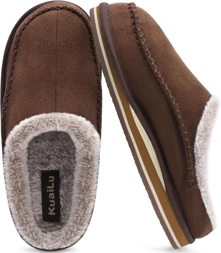 KuaiLu Pantuflas tipo zueco de espuma viscoelástica para hombre, cómodas, hechas a mano, microgamuza, sin cordones, con soporte de arco, suela de