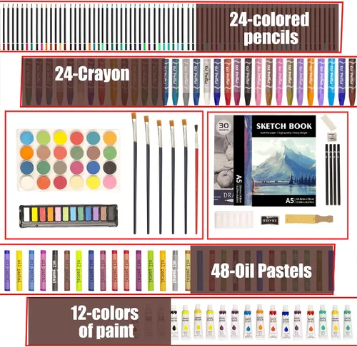 Miniatura 2 de KINSPORY Juego de 168 piezas de suministros de arte, set de arte de madera de lujo, kit de dibujo, pintura y colorear, 3 paquetes de blocs de Beige