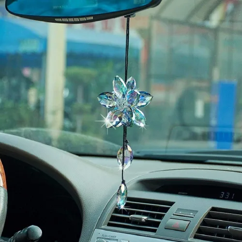 Miniatura 14 de Accesorio de pendiente decorativo, diseño de flor de cristal, para espejo retrovisor de vehículo, Azul