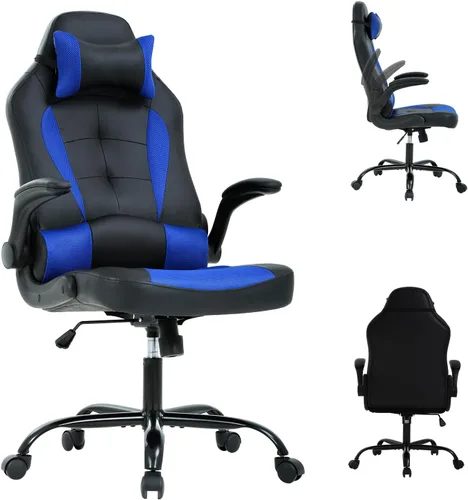 Miniatura 8 de Silla ergonómica para juegos con reposacabezas ajustable y soporte lumbar, cómoda silla de oficina de piel sintética con respaldo alto para adultos