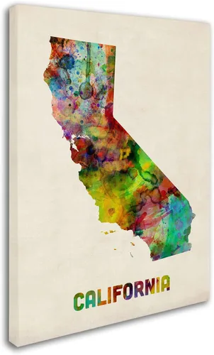 Miniatura 2 de Trademark Fine Art Lienzo decorativo para pared, diseño de mapa de California de Michael Tompsett, 18 x 24 pulgadas