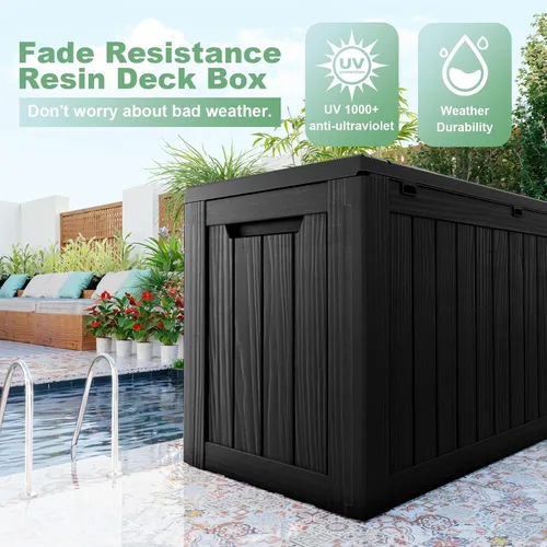 Miniatura 2 de DRATO Caja de cubierta de 80 galones, caja de almacenamiento al aire libre para muebles de patio, cojines de patio, herramientas de jardinería, Negro