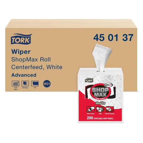 Tork ShopMax 450137 - Toalla de papel de alimentación central, alta absorción, 4 x 200 hojas, color blanco