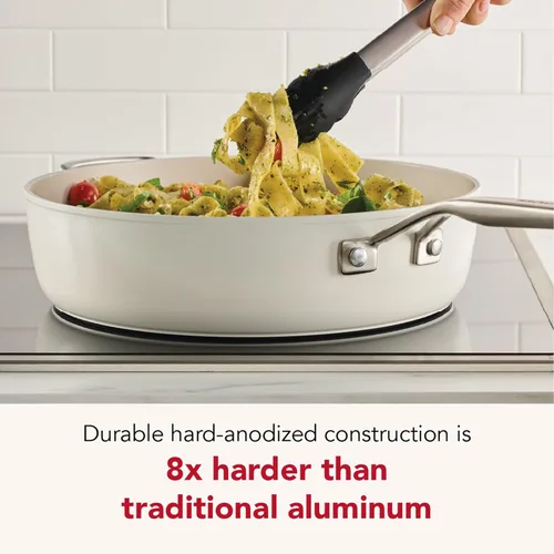 Miniatura 3 de KitchenAid - Sartén/cocedor jumbo de cerámica anodizada dura antiadherente con inducción con tapa y mango auxiliar, apta para lavavajillas, Porcelana