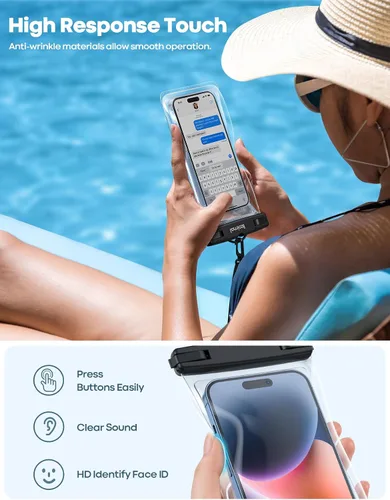 Miniatura 4 de Lamicall 2 piezas de bolsa impermeable para teléfono flotante - [Diseño suave 3D sin costuras] Funda impermeable IPX8 para teléfono celular