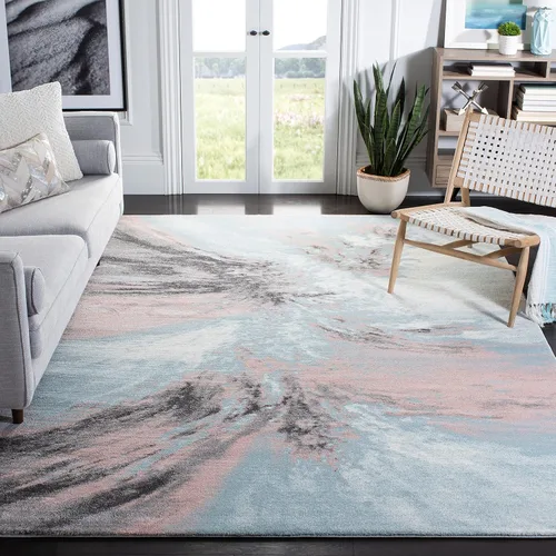 Miniatura 9 de SAFAVIEH Glacier Collection GLA127M - Alfombra moderna abstracta que no desprende pelusa, para sala de estar o dormitorio, 4 x 6 pies, azul/gris
