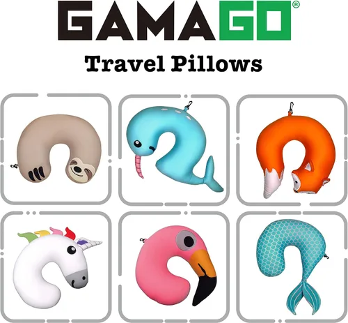 Miniatura 5 de GAMAGO Sloth Kids & Kidults, bonita almohada de avión para viajes, tela ultra suave rellena con microperlas para un suave apoyo del cuello