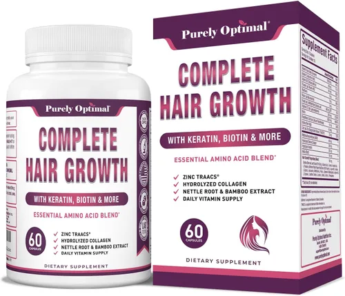 Purely Optimal Vitaminas para el crecimiento del cabello – Apoya el crecimiento del cabello más grueso, más fuerte, piel y uñas saludables –