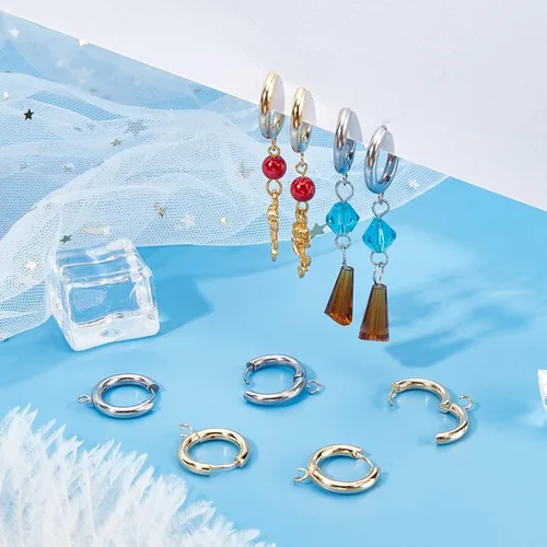 Miniatura 3 de DICOSMETIC Ganchos redondos para arete Huggie, aretes de aro de acero inoxidable con lazo, juegos de aretes de aro gruesos para hacer joyas