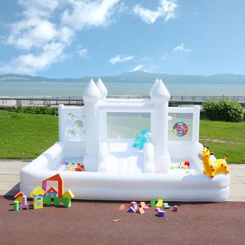Miniatura 8 de Casa inflable blanca con soplador, piscina de bolas, castillo animoso para patio trasero, adecuado para patio, eventos, fiestas, bodas, regalos