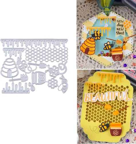 hinana Honey Bee Hive - Marco de metal troquelado, plantillas de corte de abeja de miel para manualidades, álbumes de recortes, fotos, troqueles de