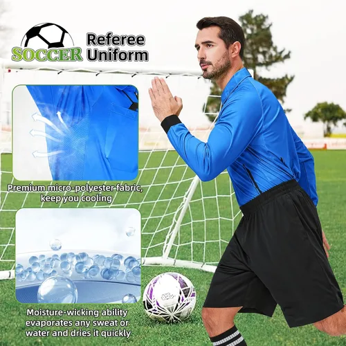 Miniatura 4 de CUTIEHON Camiseta de árbitro de fútbol, camiseta oficial de árbitro de fútbol profesional de manga larga, con un soporte para insignia y bolsillos