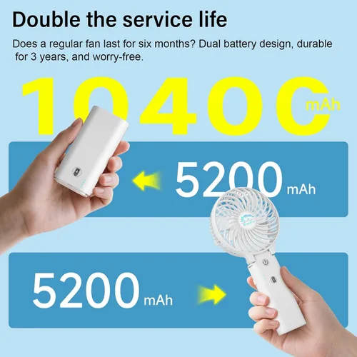 Miniatura 3 de HandFan Ventilador de mano portátil de 10400 mAh, ventilador de mano de larga duración de 40 horas recargable, mini ventiladores personales Hoja azul