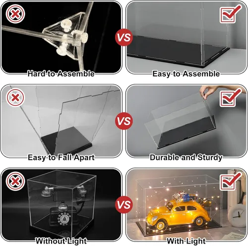 Miniatura 5 de LANSCOERY Vitrina de Acrílico, Caja de Exhibición Ensamblable para Coleccionables, con Diseño a Prueba de Polvo y Sin Costuras, Base Negra de Negro
