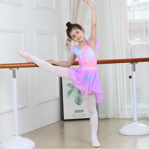 Miniatura 36 de LUOUSE Elegante leotardo de ballet para niñas con falda, mangas con volantes y volantes, perfecto para baile y gimnasia