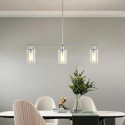Miniatura 7 de Iluminación de isla de cocina, 3 luces negras para comedor, lámpara de araña lineal moderna con pantalla de vidrio transparente, 31 pulgadas