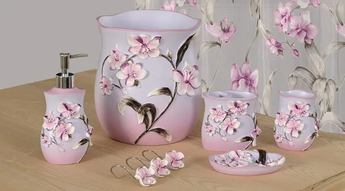 Miniatura 2 de Juego de accesorios decorativos de baño de 6 piezas de cerámica (azul lirio)