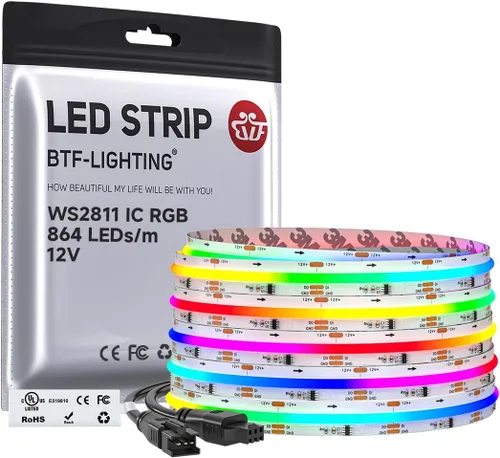 BTF-LIGHTING FCOB WS2811 IC RGB Tira de LED COB 864LED/m Flexible Alta Densidad Luz Uniforme de Perseguida de Color DC12V 5 m 24IC/m 12mm de Ancho