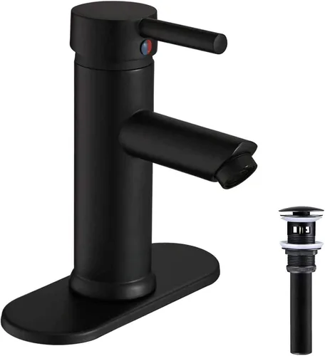 Miniatura 13 de Grifo de lavabo de baño negro con una sola manija de un agujero, grifo de baño de latón, tocador de baño, montaje en cubierta comercial con manguera