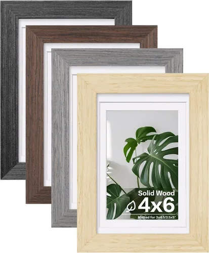 Miniatura 120 de Egofine - Juego de 4 portarretratos 8 x 10 pulgadas de madera maciza y cubierta de plexiglás de 4 x 6/5 x 7 pulgadas con paspartú u 8 x 10 pulgadas