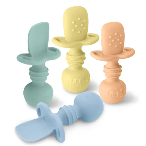Miniatura 14 de LittleWhispers - Cucharas de silicona para bebés, autoservicio de 6 meses, utensilios aptos para bebés, niños pequeños y niños, primera etapa, Pinks