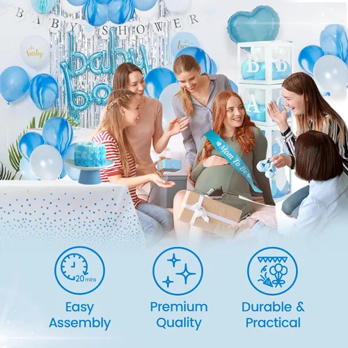 Miniatura 6 de Decoraciones de baby shower para niño, todo en uno, incluye decoración azul para baby shower, juego de 165 piezas, juego de 165 piezas, decoración