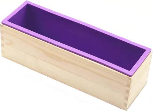 Molde de Pan de Jabón de Silicona Rectangular Flexible con Caja de Madera para Suministros de Fabricación de Jabón de 42oz.. Morado