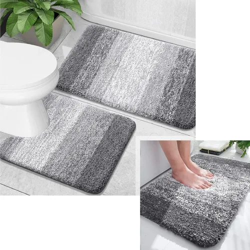 OLANLY Juego de 2 alfombras de baño y alfombras de baño ombré, tamaño de alfombra de baño 24 x 16 pulgadas y alfombra de baño de 30 x 20 + 24 x 20