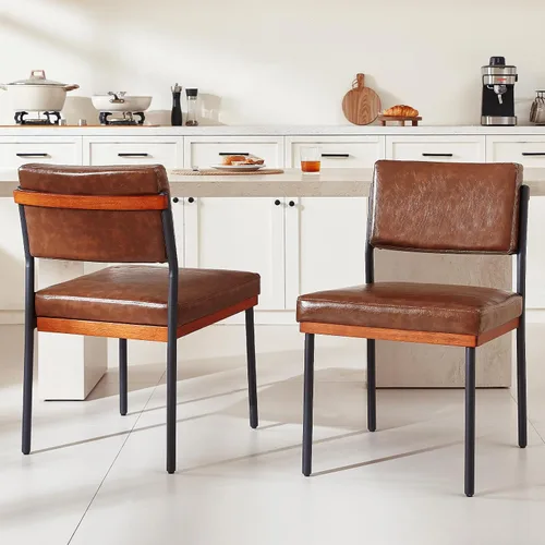 Miniatura 8 de Juego de 2 sillas de comedor modernas, sillas de cocina con cojines gruesos y almohadillas ajustables, sillas de comedor tapizadas de piel sintética