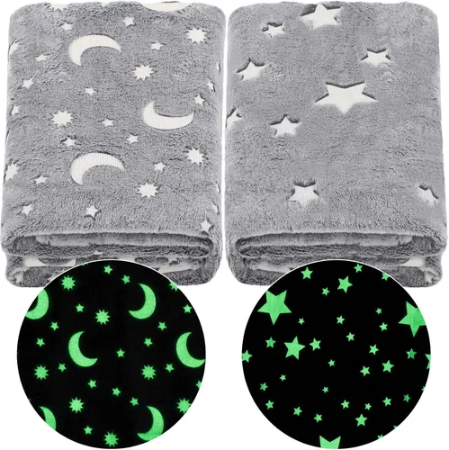 2 mantas que brillan en la oscuridad, regalos de Navidad y cumpleaños para niños, manta de franela suave y cálida para niños y niñas, 47 x 59