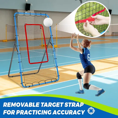 Miniatura 7 de Sistema de red de rebote de voleibol 2 en 1, ajustable de 7 x 4 pies a 4 x 4.5 pies, red de rebote de 4 ángulos, equipo de entrenamiento para Azul