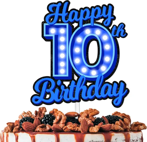 Decoración de pastel de cumpleaños 10 con purpurina azul Let's Glow Crazy Party Theme Decor Supplies Men Women Happy Birthday 10 Anniversary Party
