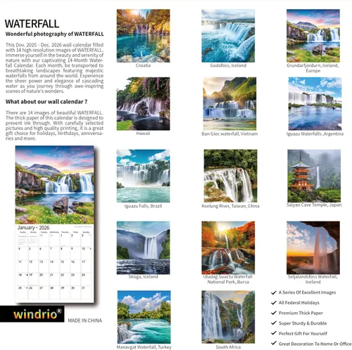 Miniatura 2 de Calendario de pared 2026, Calendario 2026, noviembre de 2025 - diciembre de 2026, calendario de pared cascada, 12 x 24 pulgadas abierto, papel
