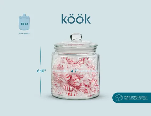 Miniatura 6 de KooK Tarros de almacenamiento de vidrio con tapas, 29 onzas (juego de 2), recipientes de cocina para azúcar, galletas, bolas de algodón, recipientes